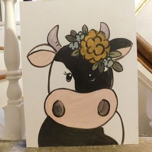 Floral Cow Wooden Wall Art NWT